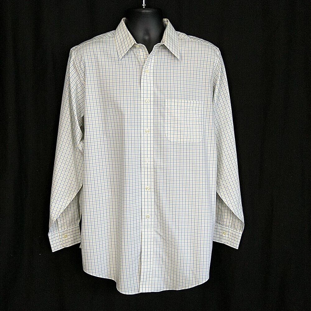 Brooks Brothers Plaid Dress Shirt Traditional Fit Cotton Non Iron Blue sz 16 34